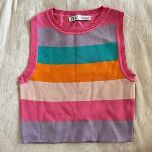 Zara pink striped cropped sleeveless top size S NWOT